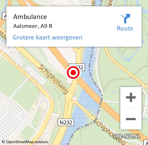 Locatie op kaart van de 112 melding: Ambulance Aalsmeer, A9 R op 4 maart 2015 11:48