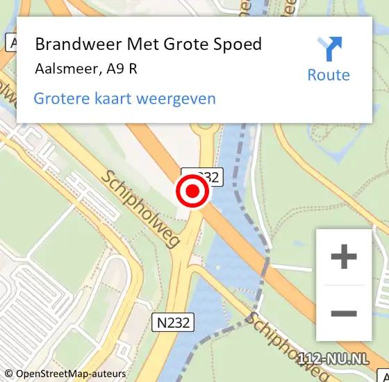Locatie op kaart van de 112 melding: Brandweer Met Grote Spoed Naar Aalsmeer, A9 R op 4 maart 2015 11:48