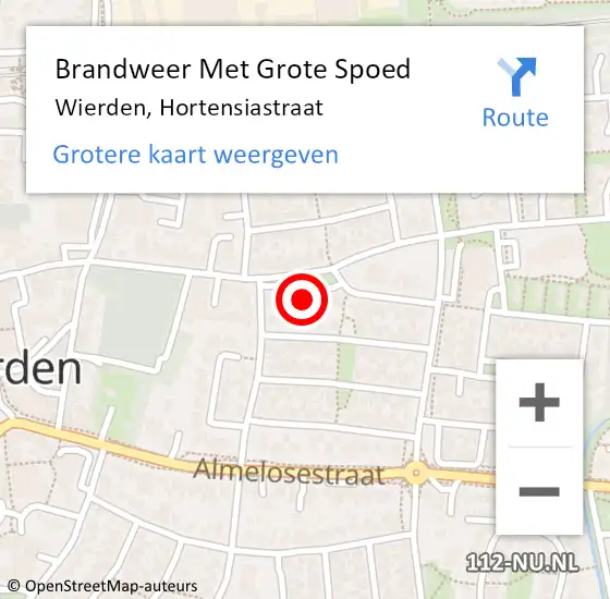 Locatie op kaart van de 112 melding: Brandweer Met Grote Spoed Naar Wierden, Hortensiastraat op 4 maart 2015 14:21