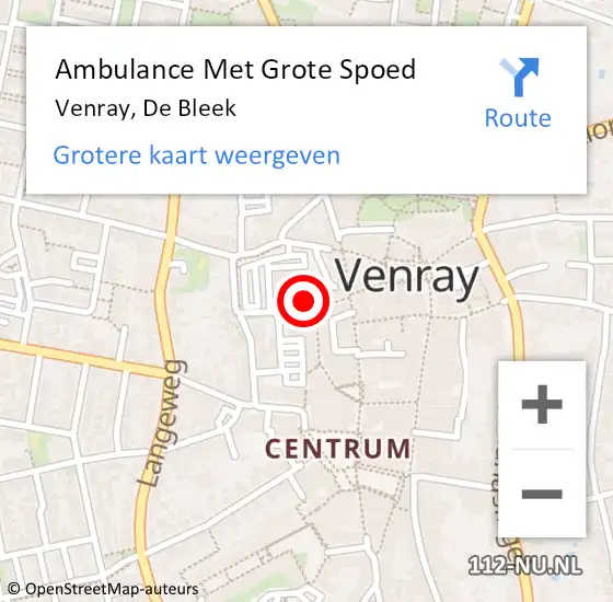 Locatie op kaart van de 112 melding: Ambulance Met Grote Spoed Naar Venray, De Bleek op 5 maart 2015 10:18