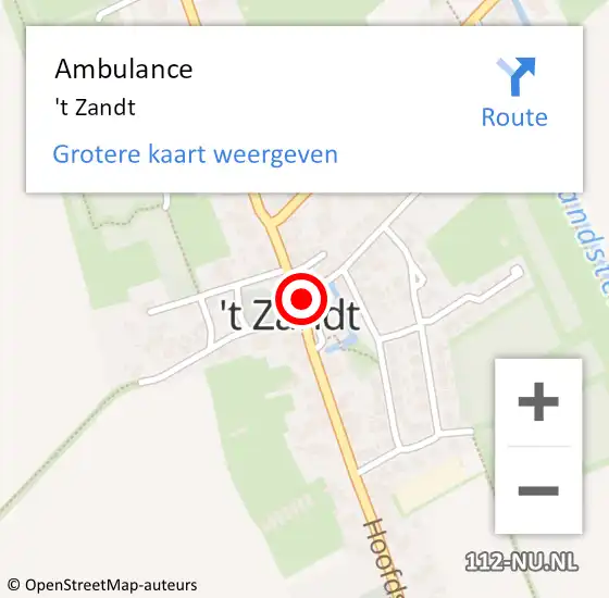 Locatie op kaart van de 112 melding: Ambulance 't Zandt op 6 maart 2015 21:16