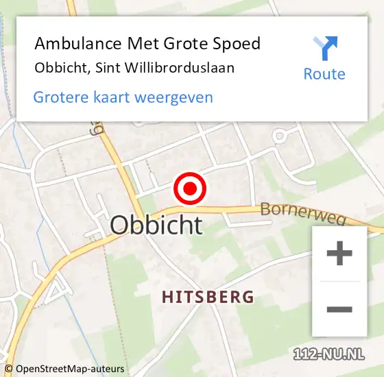 Locatie op kaart van de 112 melding: Ambulance Met Grote Spoed Naar Obbicht, Sint Willibrorduslaan op 1 november 2013 05:35