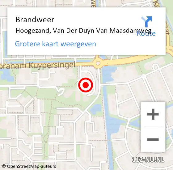Locatie op kaart van de 112 melding: Brandweer Hoogezand, Van Der Duyn Van Maasdamweg op 9 maart 2015 10:17