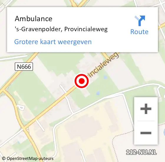 Locatie op kaart van de 112 melding: Ambulance 's-Gravenpolder, Provincialeweg op 9 maart 2015 12:41