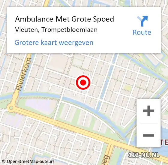 Locatie op kaart van de 112 melding: Ambulance Met Grote Spoed Naar Vleuten, Trompetbloemlaan op 9 maart 2015 22:45