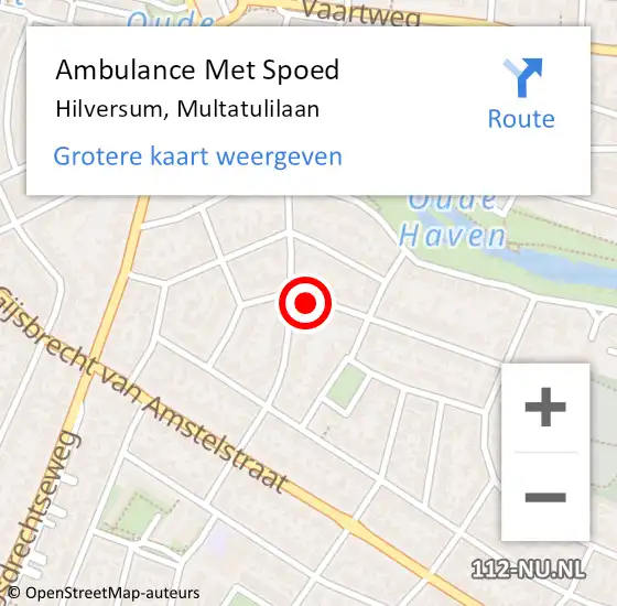 Locatie op kaart van de 112 melding: Ambulance Met Spoed Naar Hilversum, Multatulilaan op 10 maart 2015 15:23