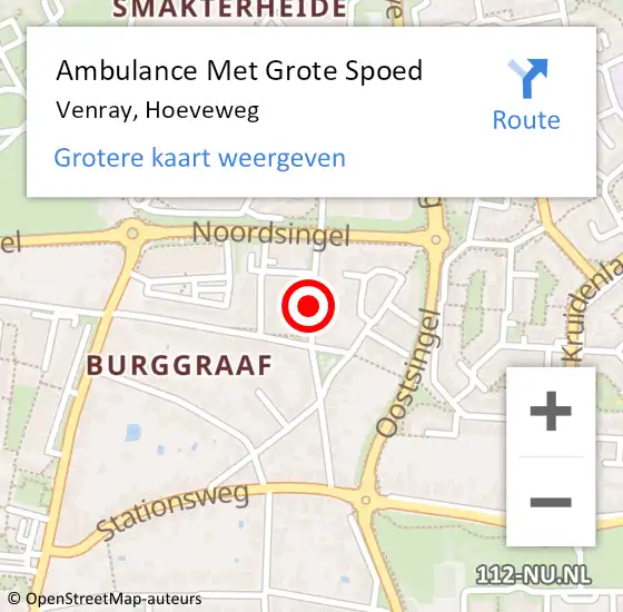 Locatie op kaart van de 112 melding: Ambulance Met Grote Spoed Naar Venray, Hoeveweg op 11 maart 2015 16:08