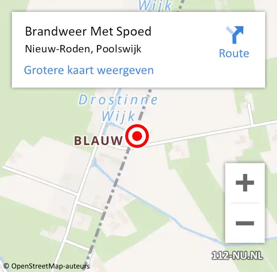 Locatie op kaart van de 112 melding: Brandweer Met Spoed Naar Nieuw-Roden, Poolswijk op 12 maart 2015 14:45