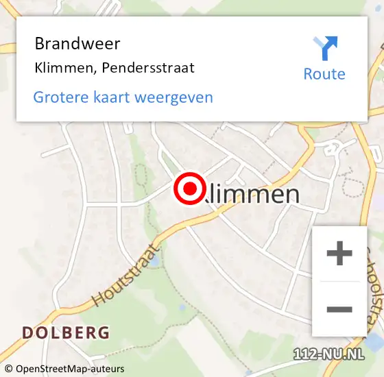 Locatie op kaart van de 112 melding: Brandweer Klimmen, Pendersstraat op 13 maart 2015 00:34