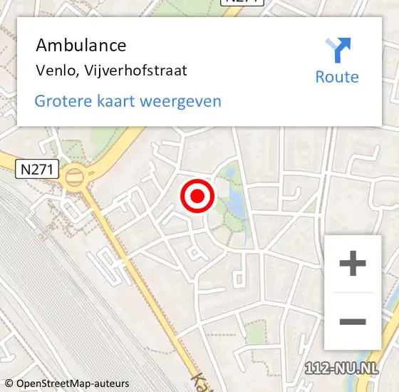 Locatie op kaart van de 112 melding: Ambulance Venlo, Vijverhofstraat op 13 maart 2015 10:42