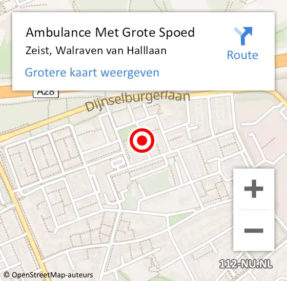 Locatie op kaart van de 112 melding: Ambulance Met Grote Spoed Naar Zeist, Walraven van Halllaan op 14 maart 2015 04:43