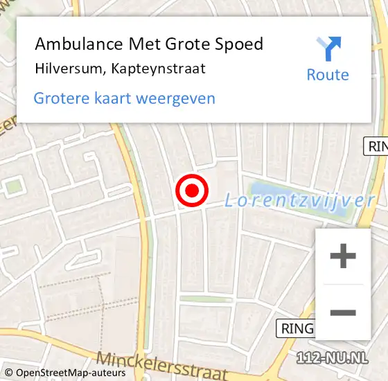 Locatie op kaart van de 112 melding: Ambulance Met Grote Spoed Naar Hilversum, Kapteynstraat op 14 maart 2015 07:45