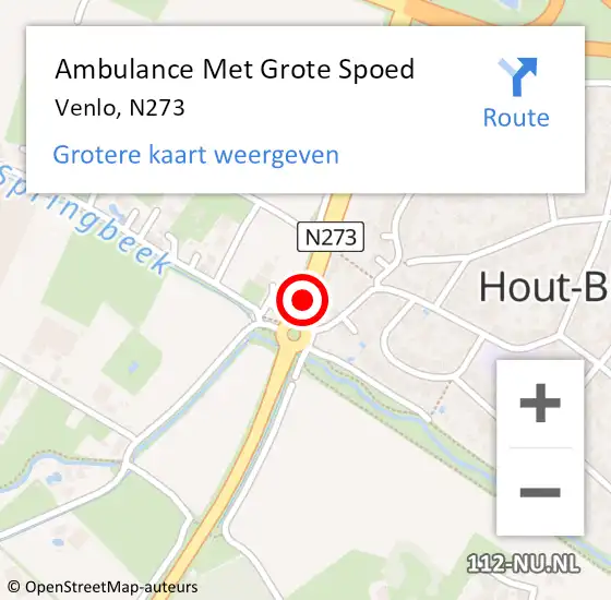 Locatie op kaart van de 112 melding: Ambulance Met Grote Spoed Naar Venlo, N273 op 14 maart 2015 13:14