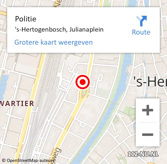 Locatie op kaart van de 112 melding: Politie 's-Hertogenbosch, Julianaplein op 14 maart 2015 13:24