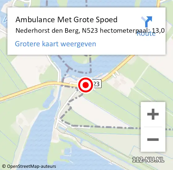 Locatie op kaart van de 112 melding: Ambulance Met Grote Spoed Naar Nederhorst den Berg, N523 hectometerpaal: 13,0 op 15 maart 2015 11:40
