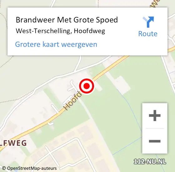 Locatie op kaart van de 112 melding: Brandweer Met Grote Spoed Naar West-Terschelling, Hoofdweg op 15 maart 2015 13:35