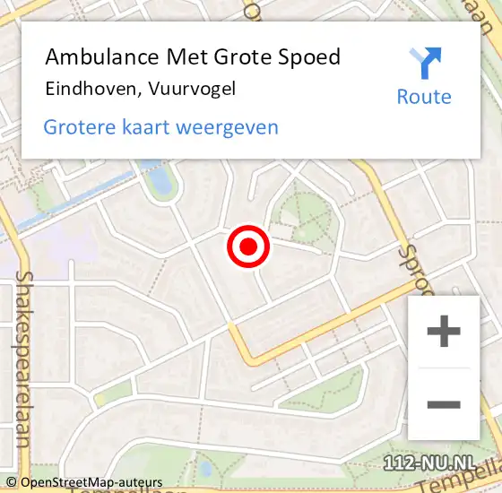 Locatie op kaart van de 112 melding: Ambulance Met Grote Spoed Naar Eindhoven, Vuurvogel op 15 maart 2015 20:16