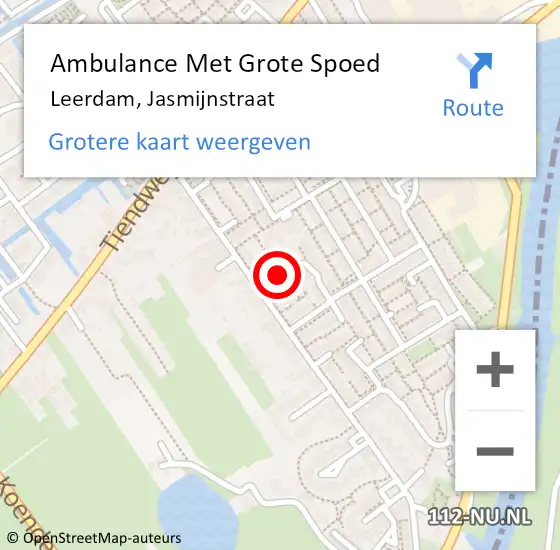 Locatie op kaart van de 112 melding: Ambulance Met Grote Spoed Naar Leerdam, Jasmijnstraat op 16 maart 2015 19:34