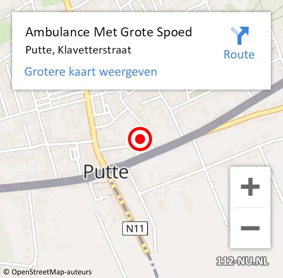 Locatie op kaart van de 112 melding: Ambulance Met Grote Spoed Naar Putte, Klavetterstraat op 17 maart 2015 06:07