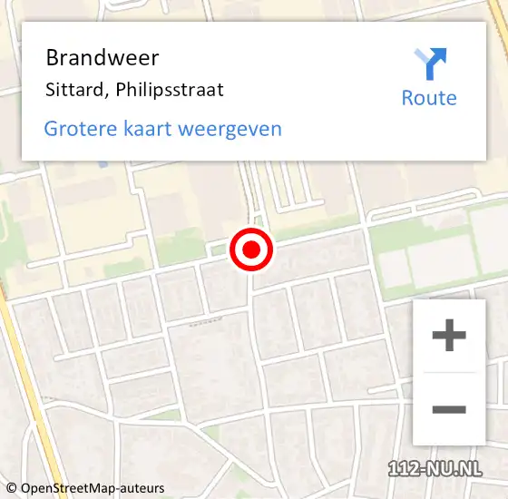 Locatie op kaart van de 112 melding: Brandweer Sittard, Philipsstraat op 17 maart 2015 18:56