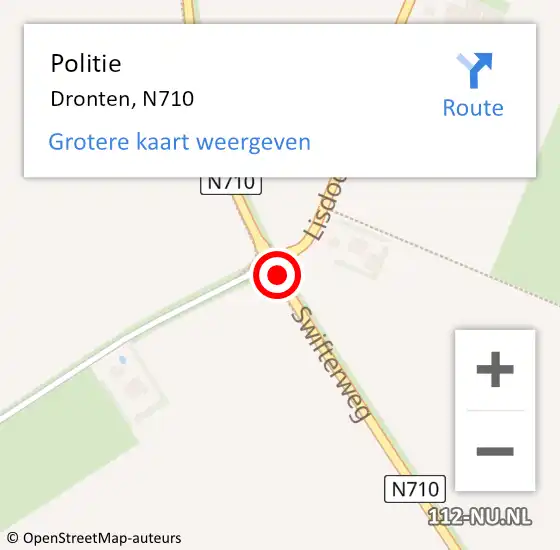 Locatie op kaart van de 112 melding: Politie Dronten, N710 op 18 maart 2015 07:44