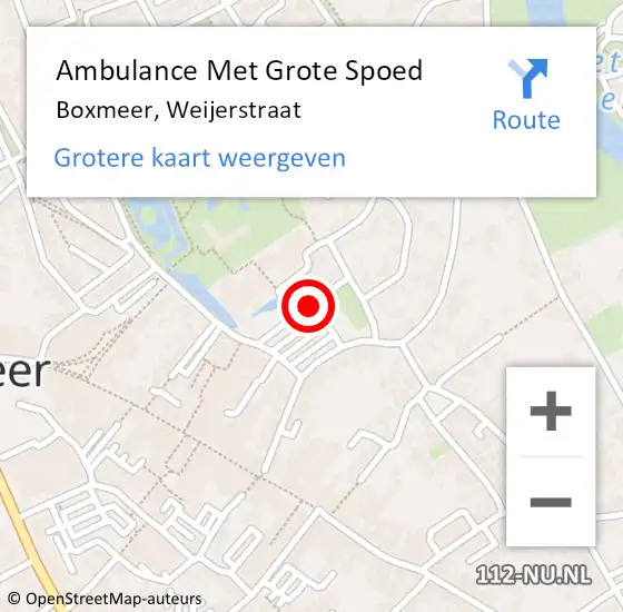 Locatie op kaart van de 112 melding: Ambulance Met Grote Spoed Naar Boxmeer, Weijerstraat op 2 november 2013 07:25