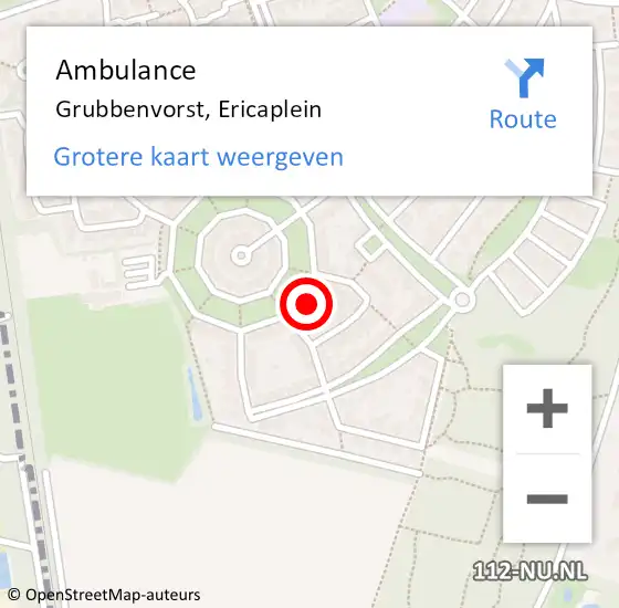 Locatie op kaart van de 112 melding: Ambulance Grubbenvorst, Ericaplein op 19 maart 2015 14:48