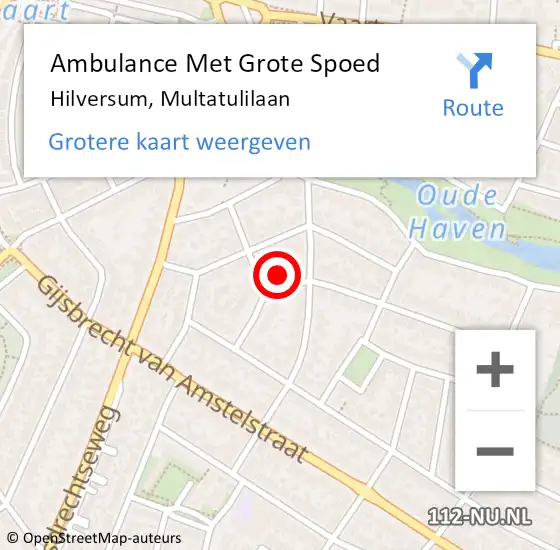 Locatie op kaart van de 112 melding: Ambulance Met Grote Spoed Naar Hilversum, Multatulilaan op 19 maart 2015 20:01