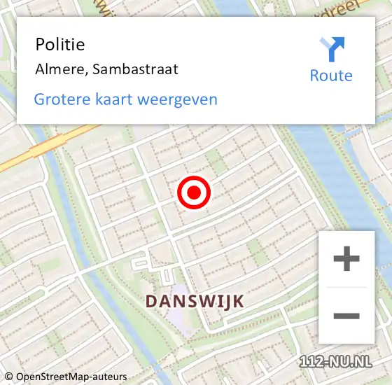 Locatie op kaart van de 112 melding: Politie Almere, Sambastraat op 20 maart 2015 13:40