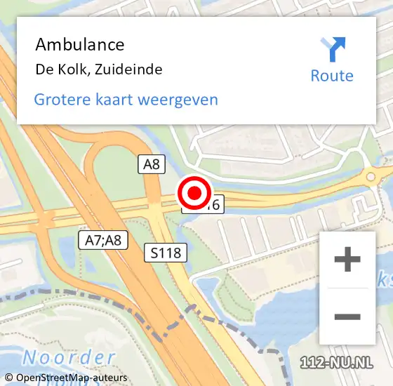 Locatie op kaart van de 112 melding: Ambulance De Kolk, Zuideinde op 20 maart 2015 15:11