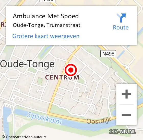 Locatie op kaart van de 112 melding: Ambulance Met Spoed Naar Oude-Tonge, Trumanstraat op 21 maart 2015 19:46