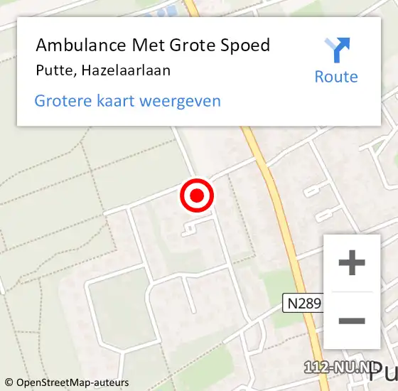 Locatie op kaart van de 112 melding: Ambulance Met Grote Spoed Naar Putte, Hazelaarlaan op 23 maart 2015 06:28