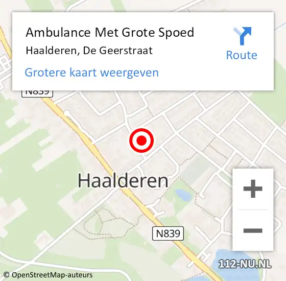 Locatie op kaart van de 112 melding: Ambulance Met Grote Spoed Naar Haalderen, De Geerstraat op 24 maart 2015 06:55