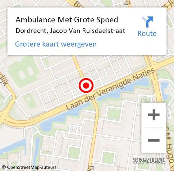 Locatie op kaart van de 112 melding: Ambulance Met Grote Spoed Naar Dordrecht, Jacob Van Ruisdaelstraat op 24 maart 2015 15:33