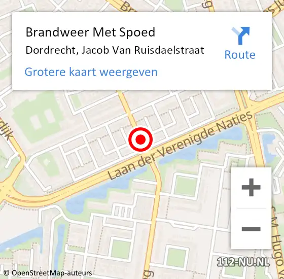 Locatie op kaart van de 112 melding: Brandweer Met Spoed Naar Dordrecht, Jacob Van Ruisdaelstraat op 24 maart 2015 15:34