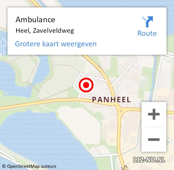Locatie op kaart van de 112 melding: Ambulance Heel, Zavelveldweg op 24 maart 2015 15:47