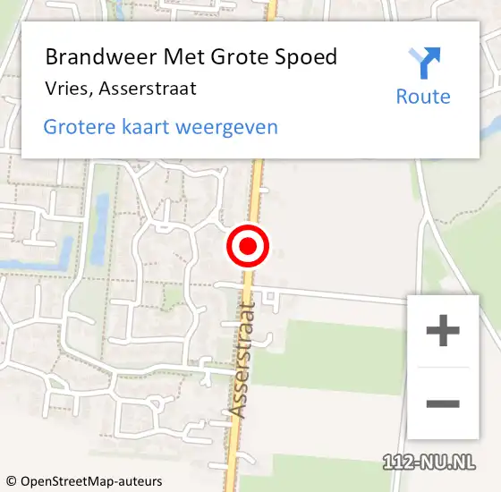 Locatie op kaart van de 112 melding: Brandweer Met Grote Spoed Naar Vries, Asserstraat op 25 maart 2015 07:55