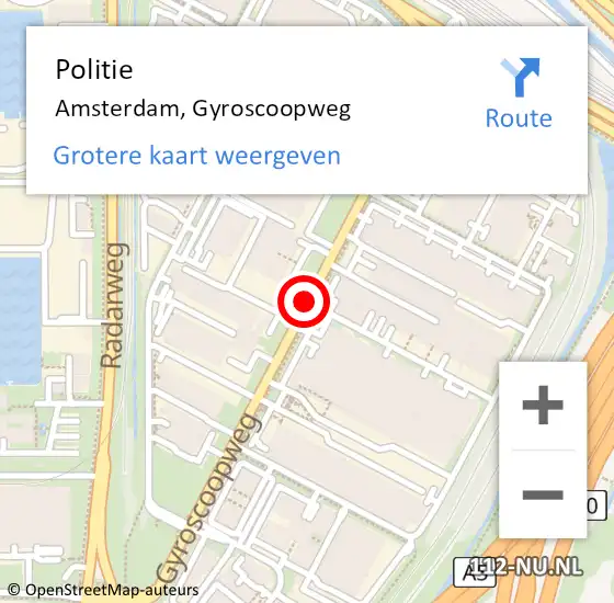 Locatie op kaart van de 112 melding: Politie Amsterdam, Gyroscoopweg op 25 maart 2015 22:22