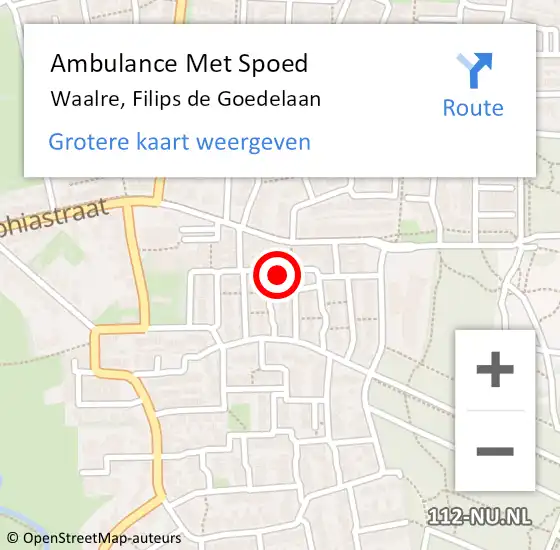 Locatie op kaart van de 112 melding: Ambulance Met Spoed Naar Waalre, Filips de Goedelaan op 26 maart 2015 13:12