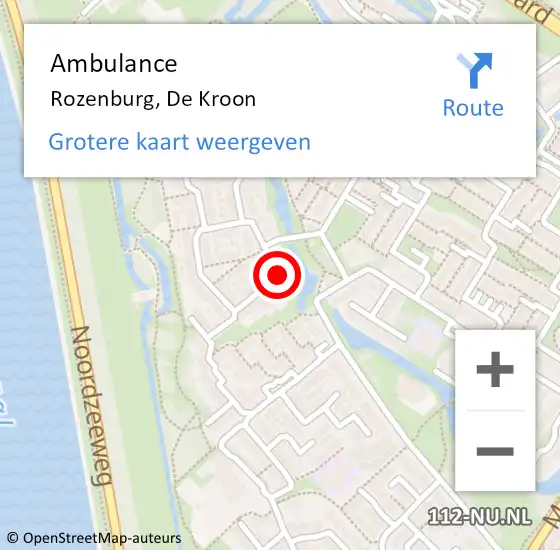 Locatie op kaart van de 112 melding: Ambulance Rozenburg, De Kroon op 26 maart 2015 14:56