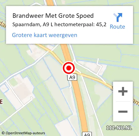 Locatie op kaart van de 112 melding: Brandweer Met Grote Spoed Naar Spaarndam, A9 R hectometerpaal: 45,3 op 26 maart 2015 21:10