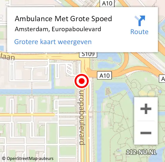 Locatie op kaart van de 112 melding: Ambulance Met Grote Spoed Naar Amsterdam, Europaboulevard op 27 maart 2015 02:26