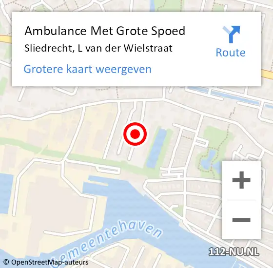 Locatie op kaart van de 112 melding: Ambulance Met Grote Spoed Naar Sliedrecht, L van der Wielstraat op 27 maart 2015 09:05