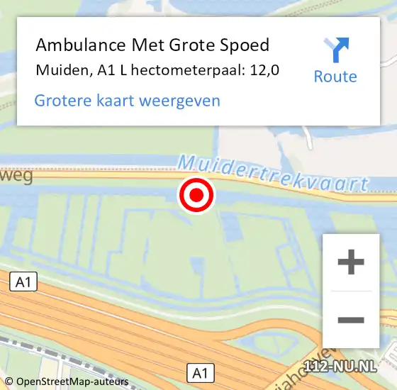 Locatie op kaart van de 112 melding: Ambulance Met Grote Spoed Naar Muiden, A1 R hectometerpaal: 15,3 op 27 maart 2015 12:22