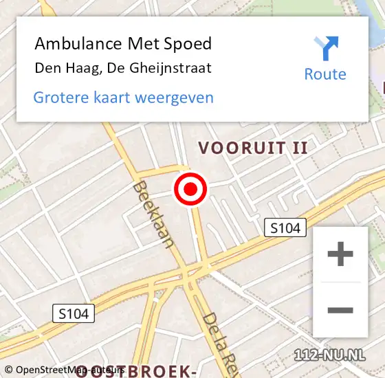 Locatie op kaart van de 112 melding: Ambulance Met Spoed Naar Den Haag, De Gheijnstraat op 27 maart 2015 12:22