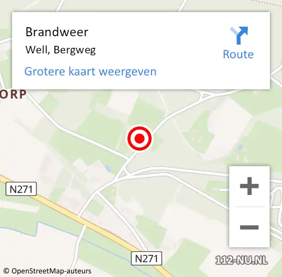 Locatie op kaart van de 112 melding: Brandweer Well, Bergweg op 27 maart 2015 14:36