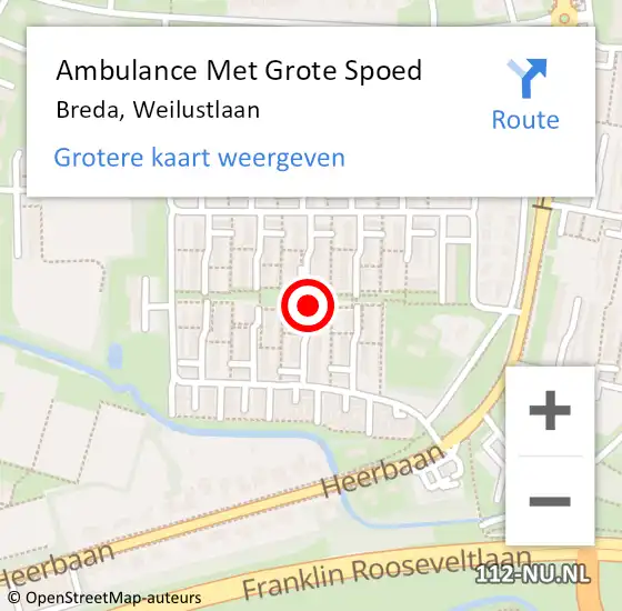 Locatie op kaart van de 112 melding: Ambulance Met Grote Spoed Naar Breda, Weilustlaan op 27 maart 2015 22:33