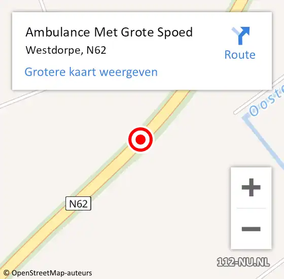 Locatie op kaart van de 112 melding: Ambulance Met Grote Spoed Naar Westdorpe, N62 op 27 maart 2015 23:57