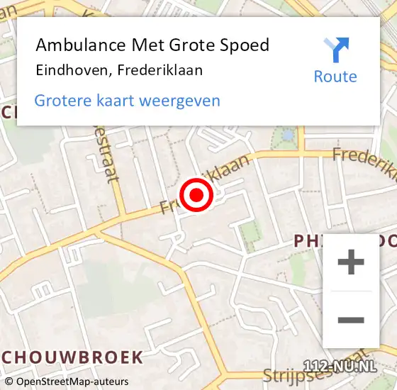 Locatie op kaart van de 112 melding: Ambulance Met Grote Spoed Naar Eindhoven, Frederiklaan op 28 maart 2015 01:49