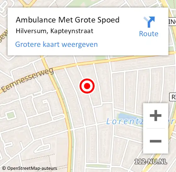 Locatie op kaart van de 112 melding: Ambulance Met Grote Spoed Naar Hilversum, Kapteynstraat op 28 maart 2015 05:31
